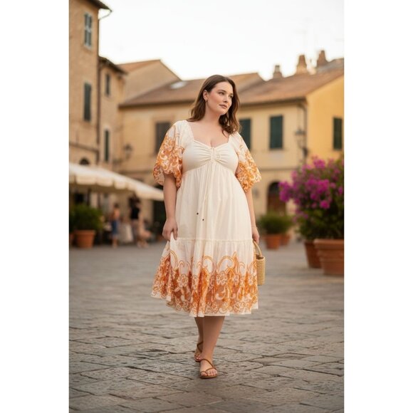 Anthropologie Tina Puff Sleeved Embroidered Maxi Dress Womens Large Romantic - Picture 1 of 9